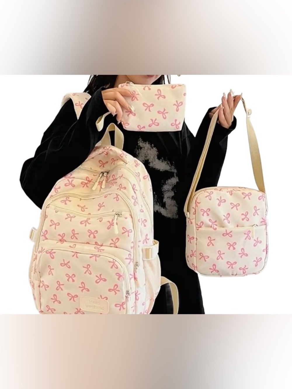 Cream & Pink Backpack Set - Picture 2 of 4